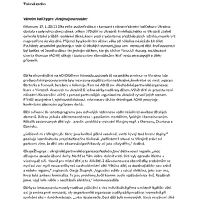 Vánoční balíčky pro Ukrajinu jsou rozdány