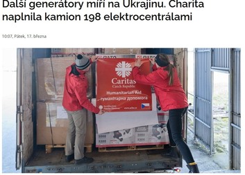 Další generátory míří na Ukrajinu. Charita naplnila kamion 198 elektrocentrálami