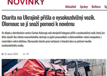Charita na Ukrajině přišla o vysokozdvižný vozík. Olomouc se jí snaží pomoci k novému