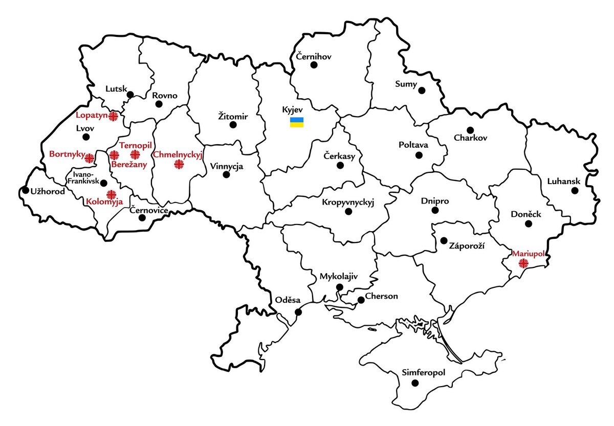 Mapa Ukrajiny a naši partneři.