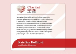 Laudácio oceněné zdravotní sestry paní Kateřiny Kolářové.